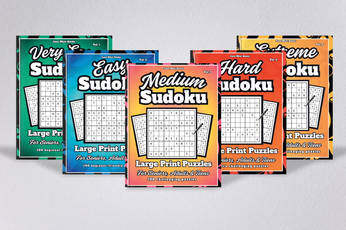 Sudoku Puzzle books by Juno Mint Books for all levels of skill from Very Easy, Easy, Medium, Hard, and Extreme. Sudoku Puzzle books by Juno Mint Books for all levels of skill from Very Easy, Easy, Medium, Hard, and Extreme.