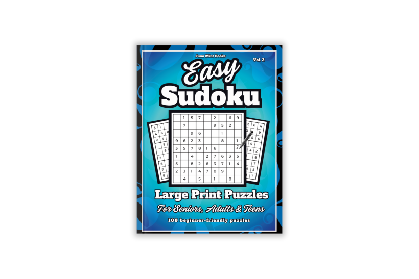 Blue Cover of Easy Sudoku Large Print Puzzles by Juno Mint Books